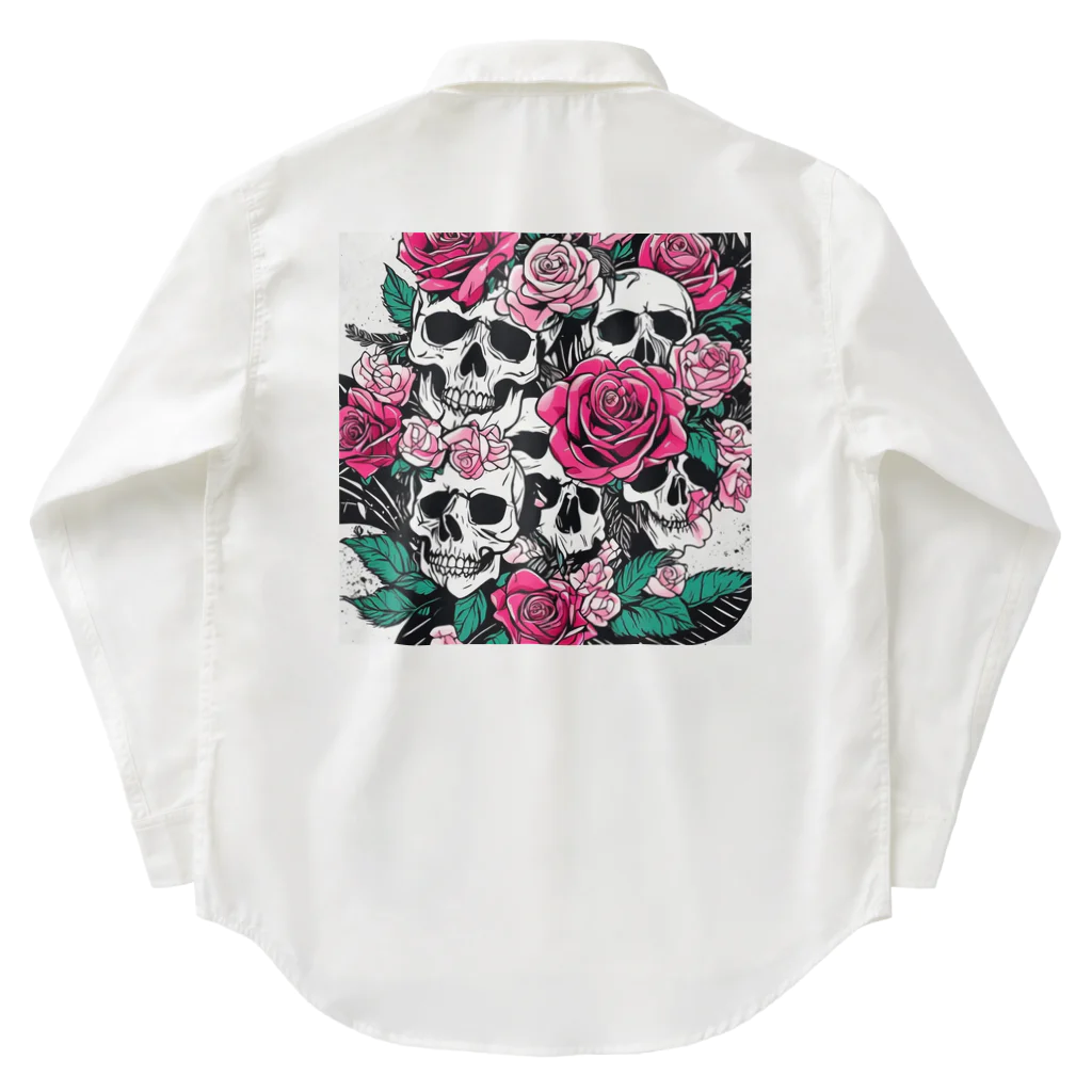 ピンクリボンの薔薇髑髏01 Work Shirt