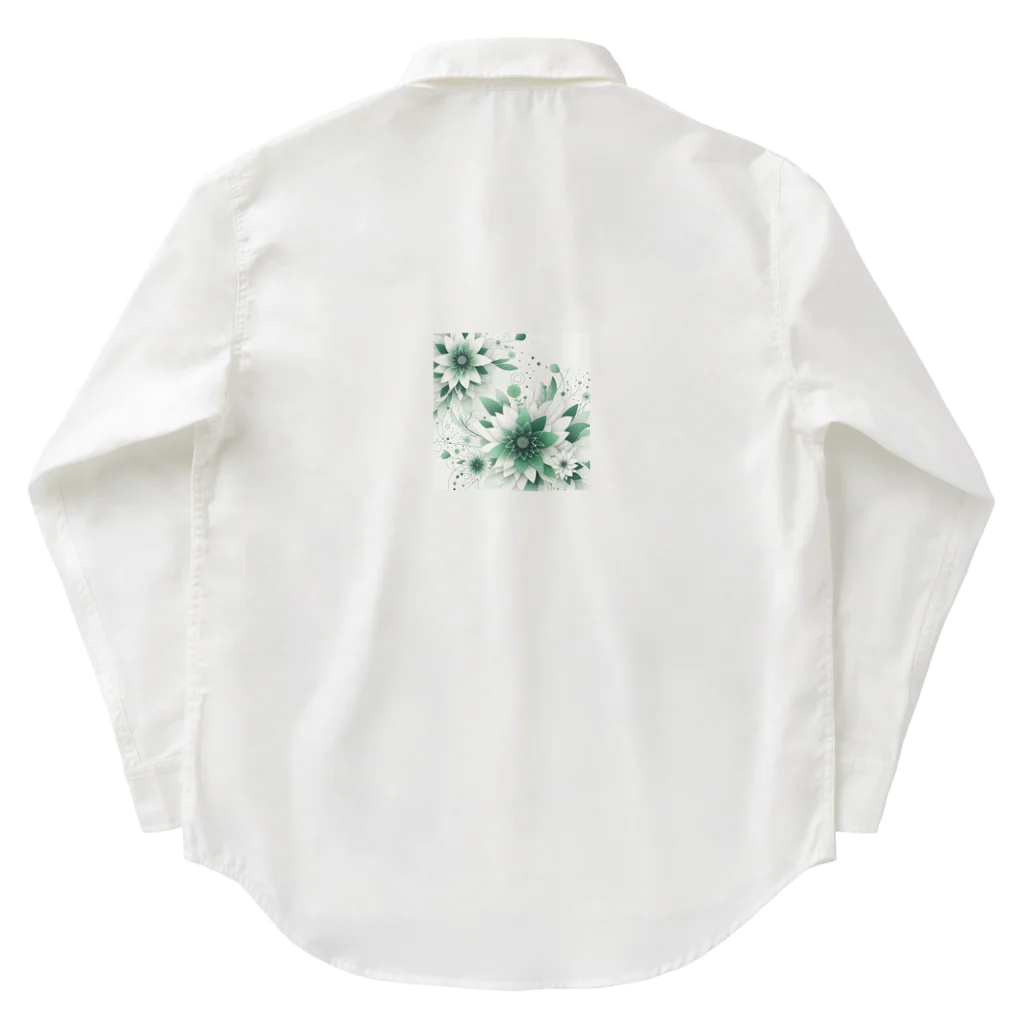 アミュペンの数学的なデザインを持つ緑と白の花 ワークシャツ
