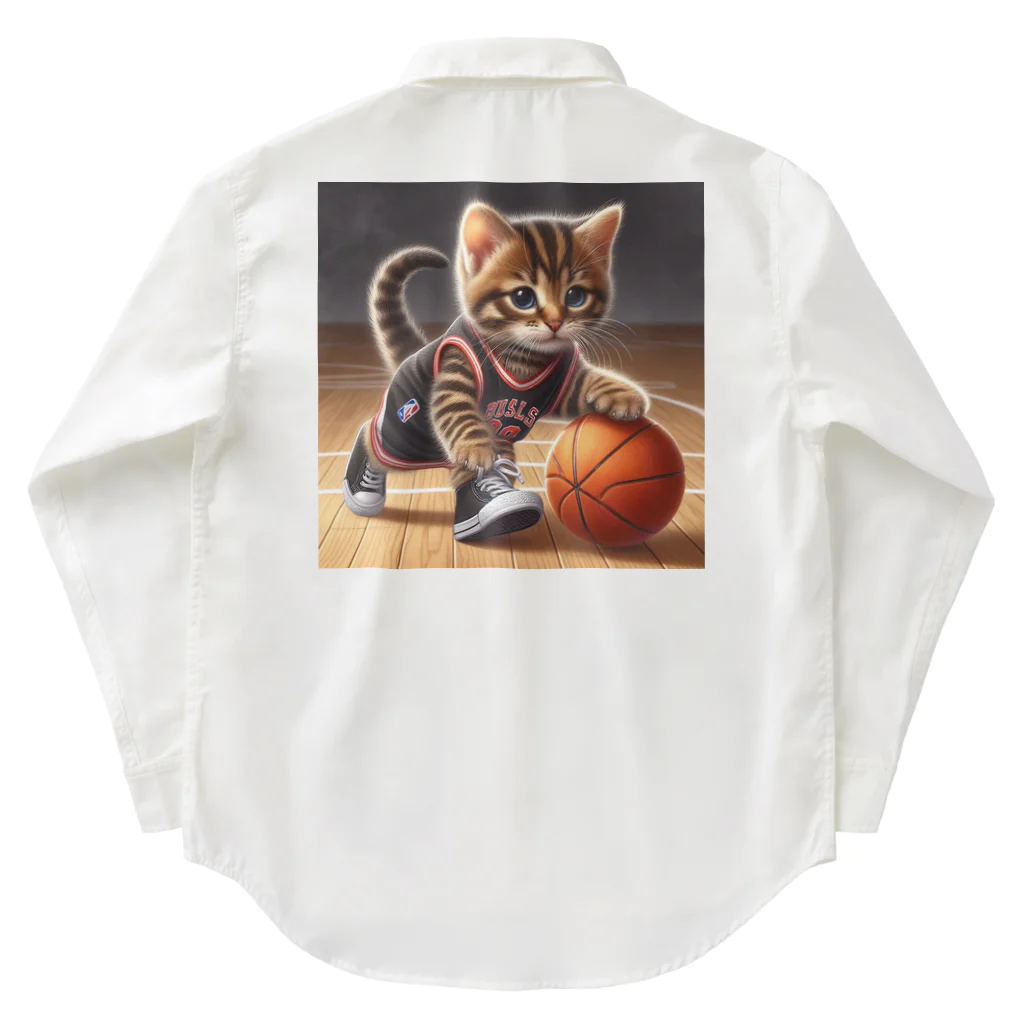 ひだまりの猫大好き！バスケ大好き ワークシャツ