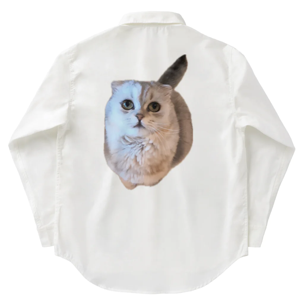 いらっしゃいませのフクロウみたいな猫 ワークシャツ