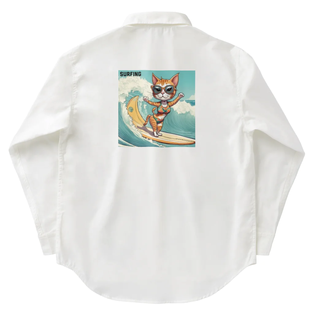 ハワイライフのSURFING猫（女の子バージョン） Work Shirt