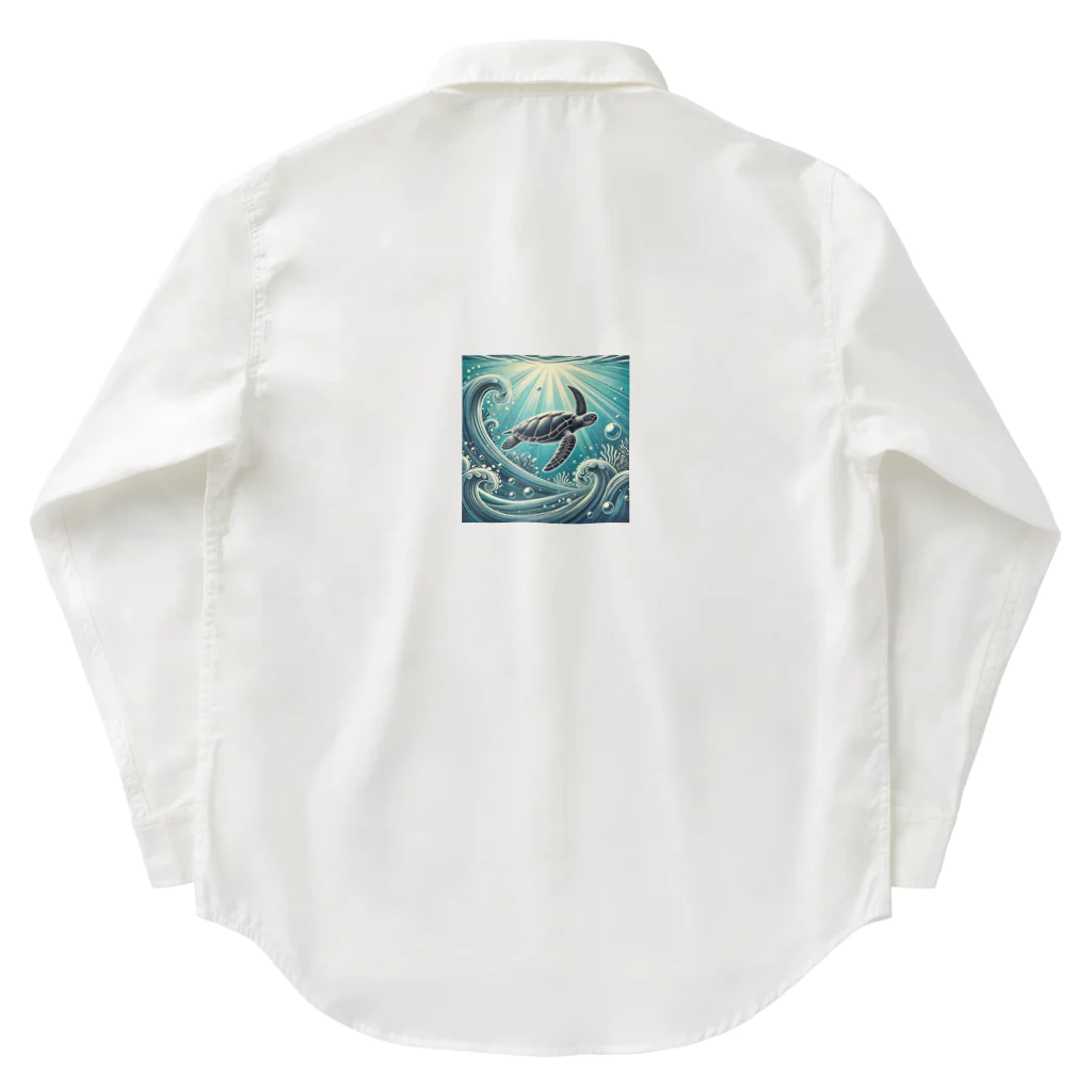 海の幸のウミガメと水流 Work Shirt