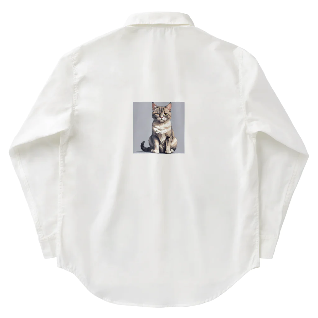 ドット絵ネコの座っている猫 Work Shirt