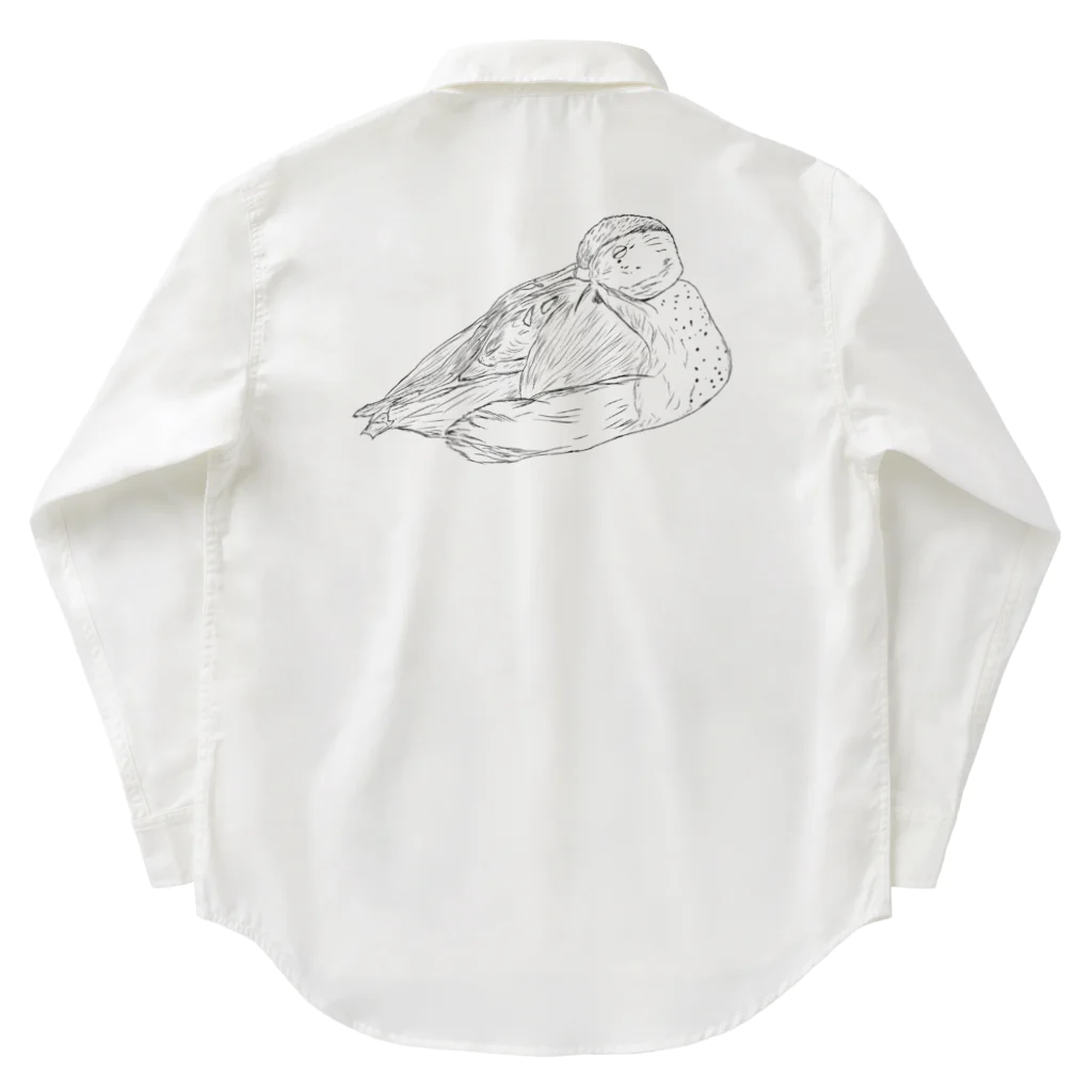 Lily bird（リリーバード）のおねんねクビワコガモ 線画 ワークシャツ