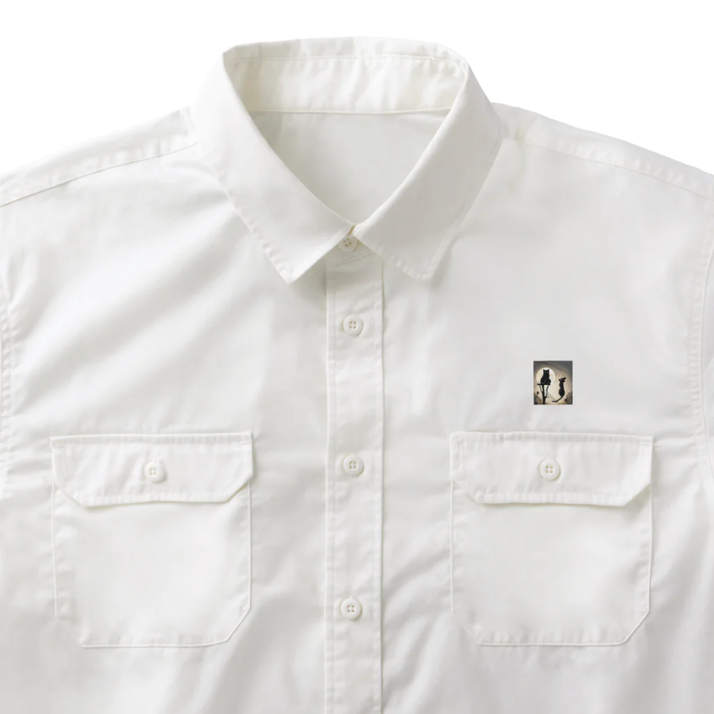 YOKAZE KASUMIの月夜が背景のクールな猫！ Work Shirt