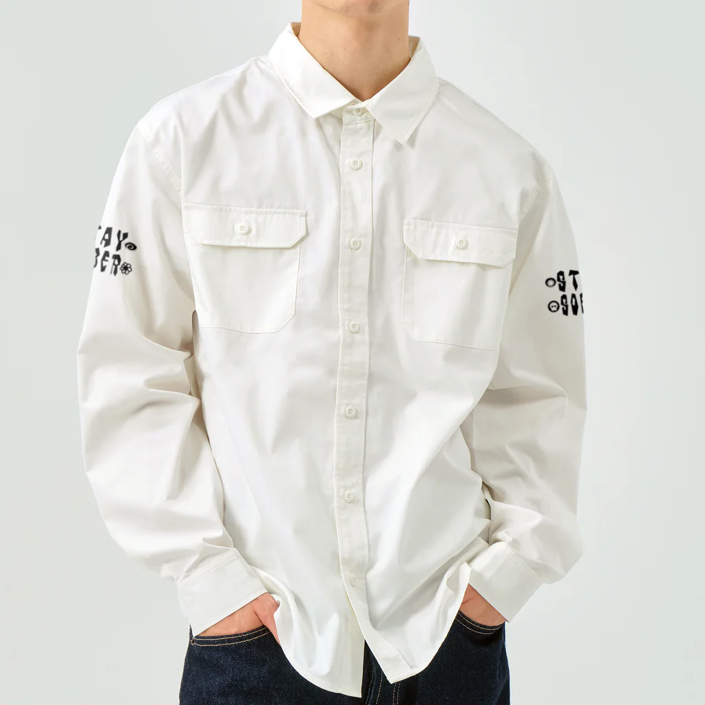 square屋のSTAY SOBER（シラフのままで）（黒3） Work Shirt