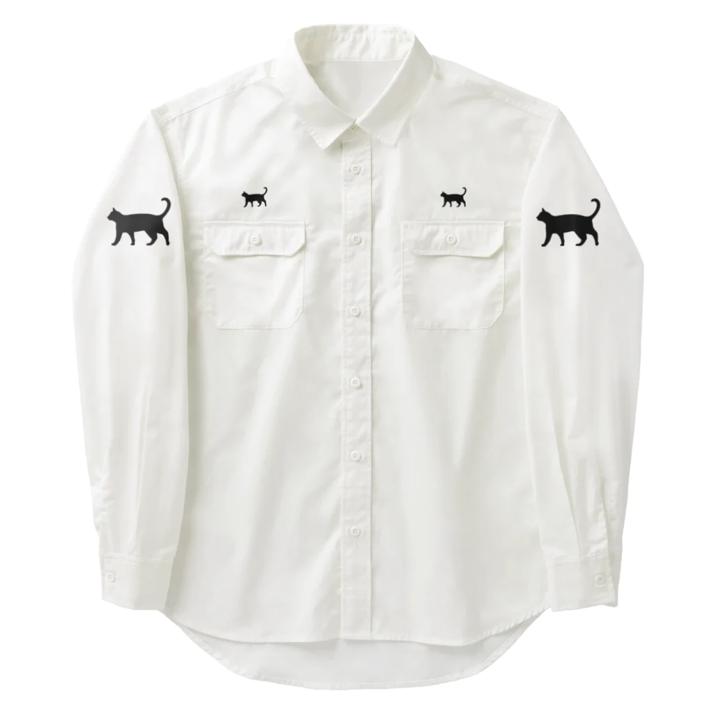 Teatime ティータイムの黒猫は見ていた　ねこ Work Shirt