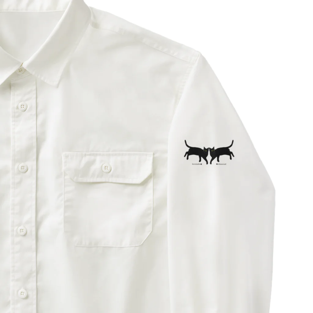 小鳥と映画館の見返り美ニャン　黒猫 Work Shirt