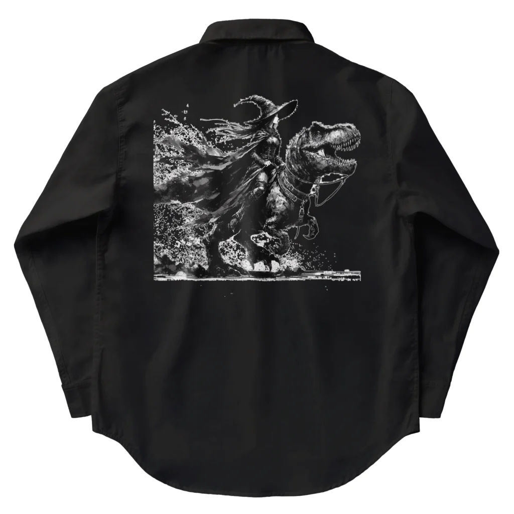 PALA's SHOP　cool、シュール、古風、和風、の恐竜に乗る荒れ地の魔女 Work Shirt