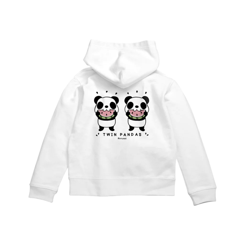 キッズサイズ　わんぱくぽめる堂のバックプリント　キッズサイズ　TWIN PANDAS 一緒のスイカ Zip Hoodie