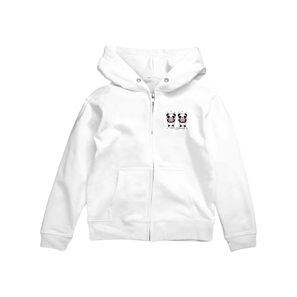 キッズサイズ　わんぱくぽめる堂のキッズサイズ  TWIN PANDAS 一緒のスイカ Zip Hoodie