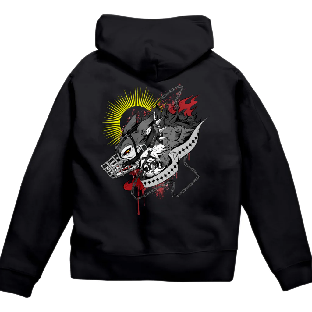 BA666のＲe口枷ウルフ：モノクロ Zip Hoodie