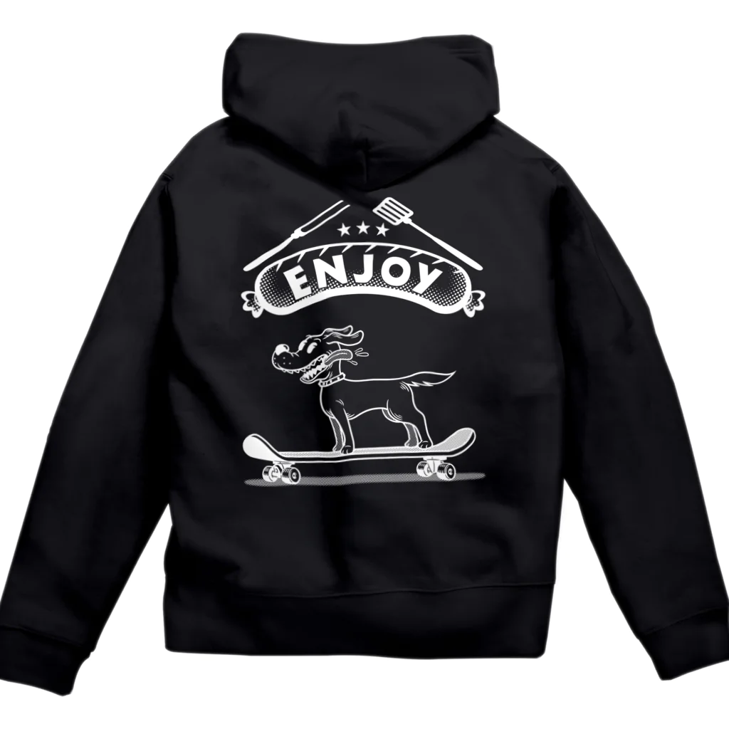 nidan-illustrationのhappy dog -ENJOY- (wite ink) Zip Hoodie