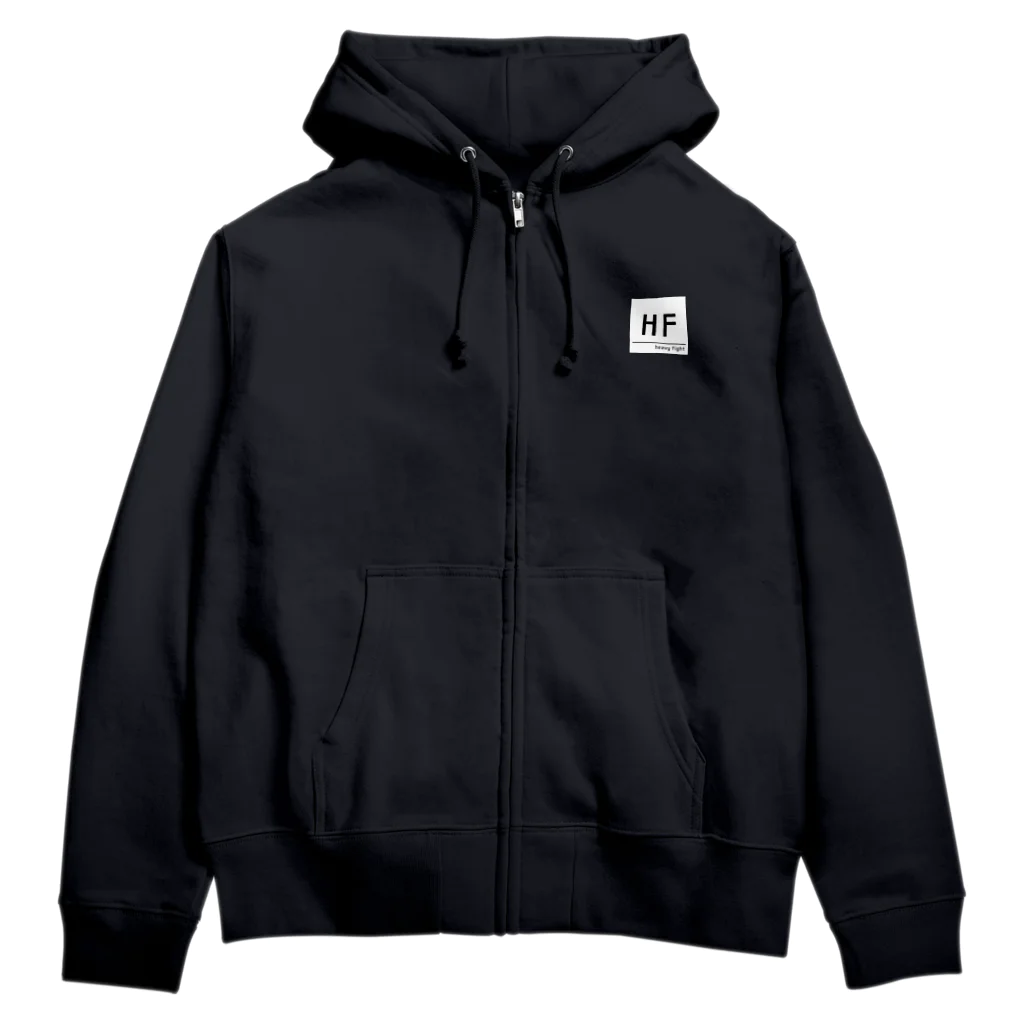 HFのHF スクエアロゴ　ホワイト Zip Hoodie