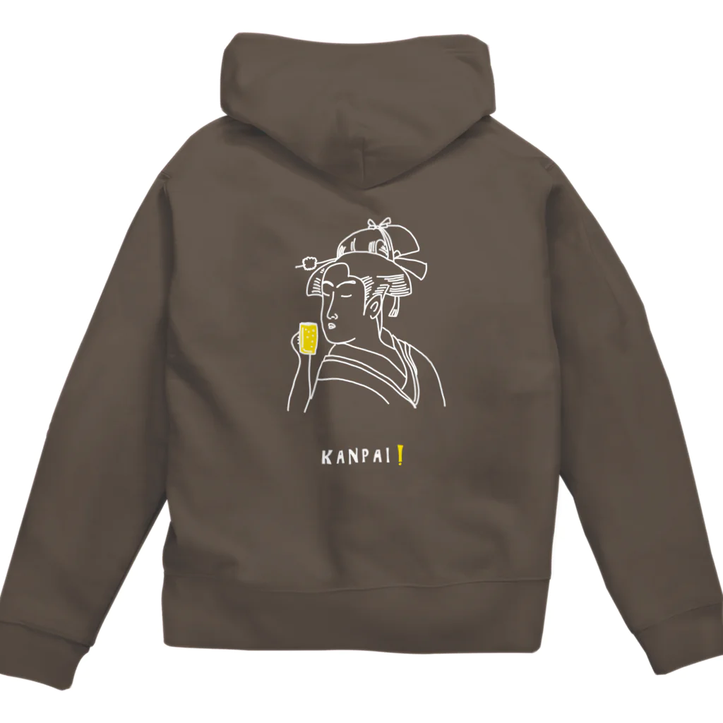 ビールとアート TM-3 Designの名画 × BEER（美人画）白線画 Zip Hoodie