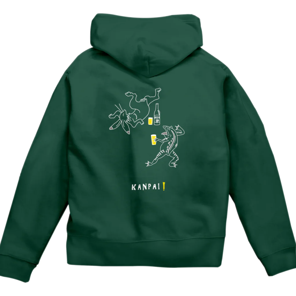 ビールとアート TM-3 Designの名画 × BEER（鳥獣戯画）白線画 Zip Hoodie