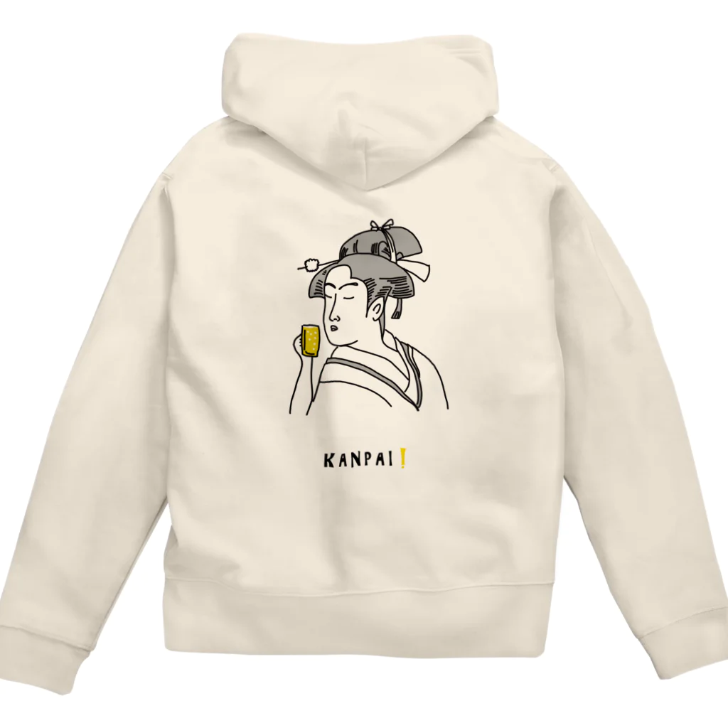 ビールとアート TM-3 Designの名画 × BEER（美人画）黒線画 Zip Hoodie