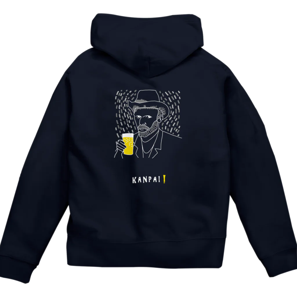 ビールとアート TM-3 Designの名画 × BEER（ゴッホ自画像）白線画 Zip Hoodie