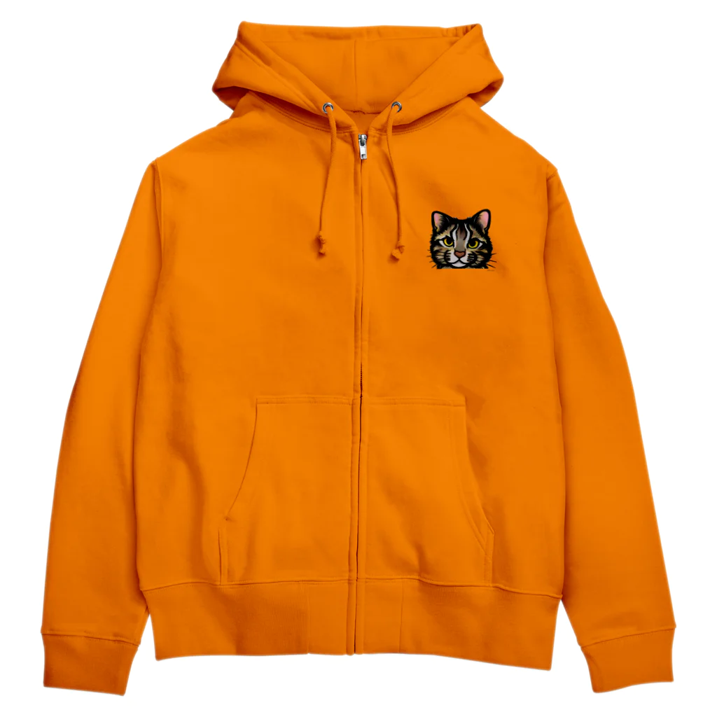 やまねこショップSUZURI支店のツシマヤマネコ顔ばーんジップパーカー Zip Hoodie