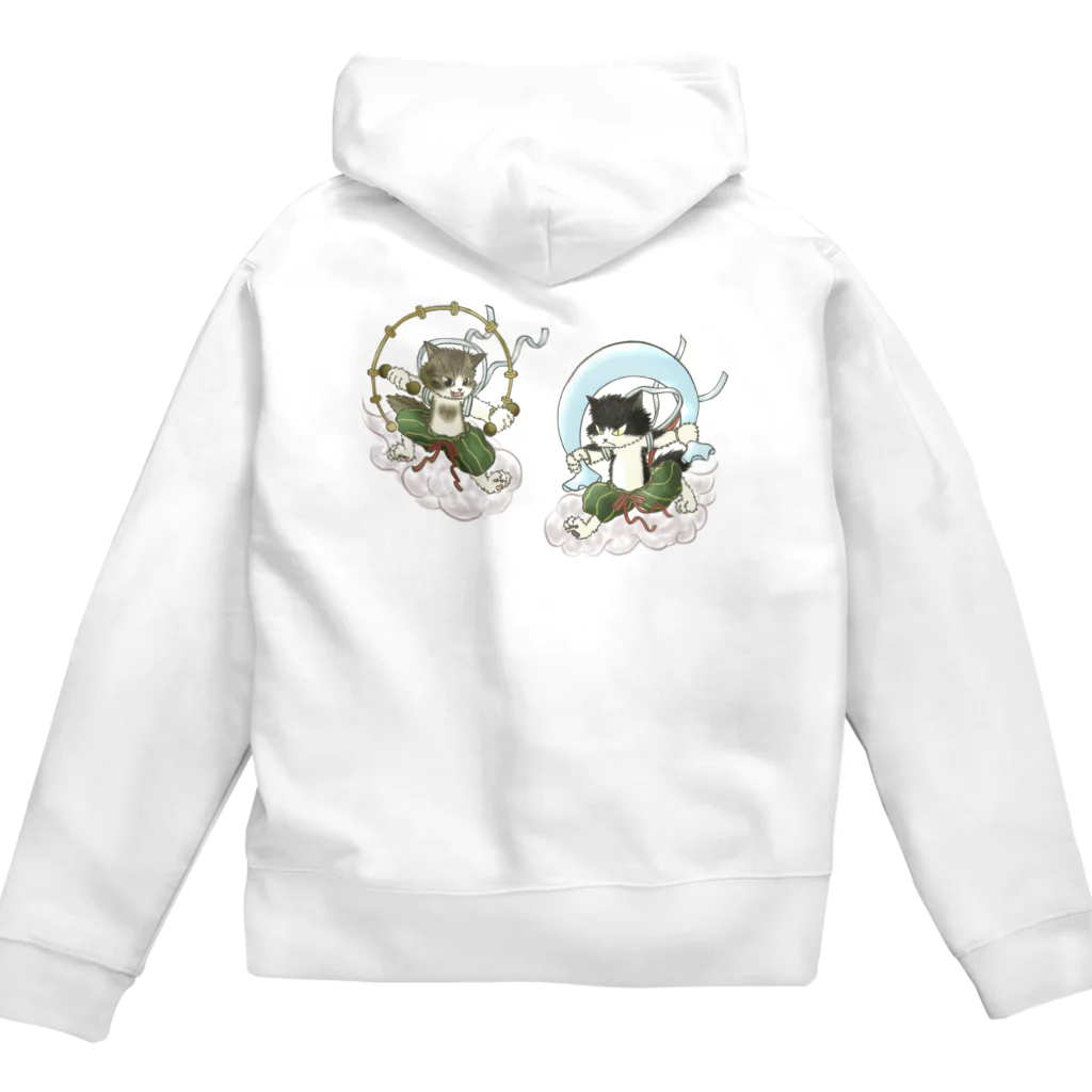 ねこや久鶻堂の風猫雷猫図屏風 Zip Hoodie