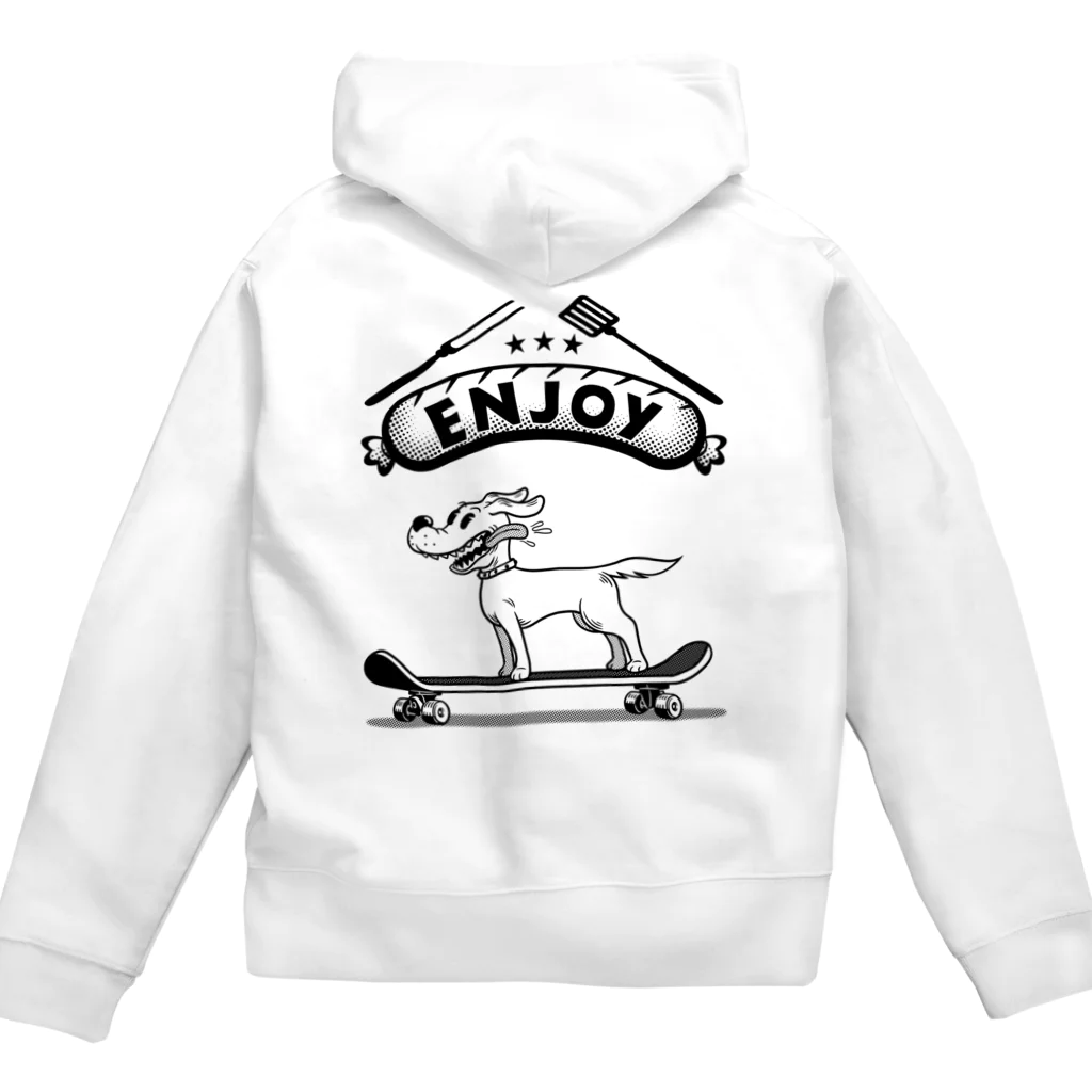 nidan-illustrationのhappy dog -ENJOY- (black ink) Zip Hoodie