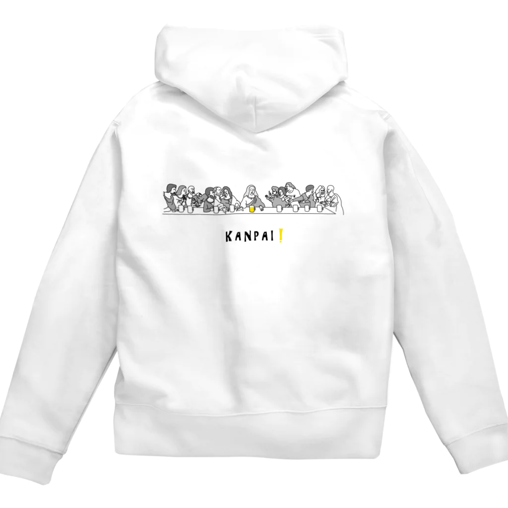 ビールとアート TM-3 Designの名画 × BEER（最後の晩餐）黒線画 Zip Hoodie