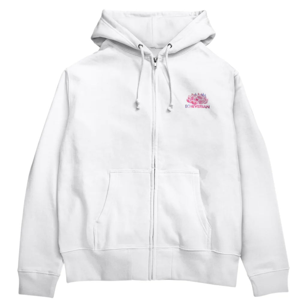 Mrs.Succulentのエケベリアンロゴ（ピンクアイス柄 Zip Hoodie