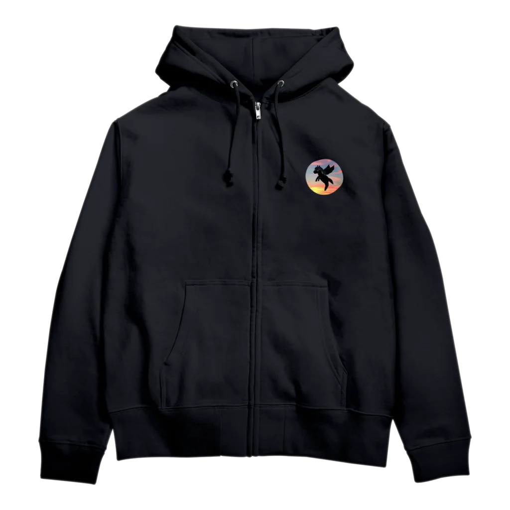 猫の隠れ家のちびっ子ペガサスシルエット（ブラック） Zip Hoodie