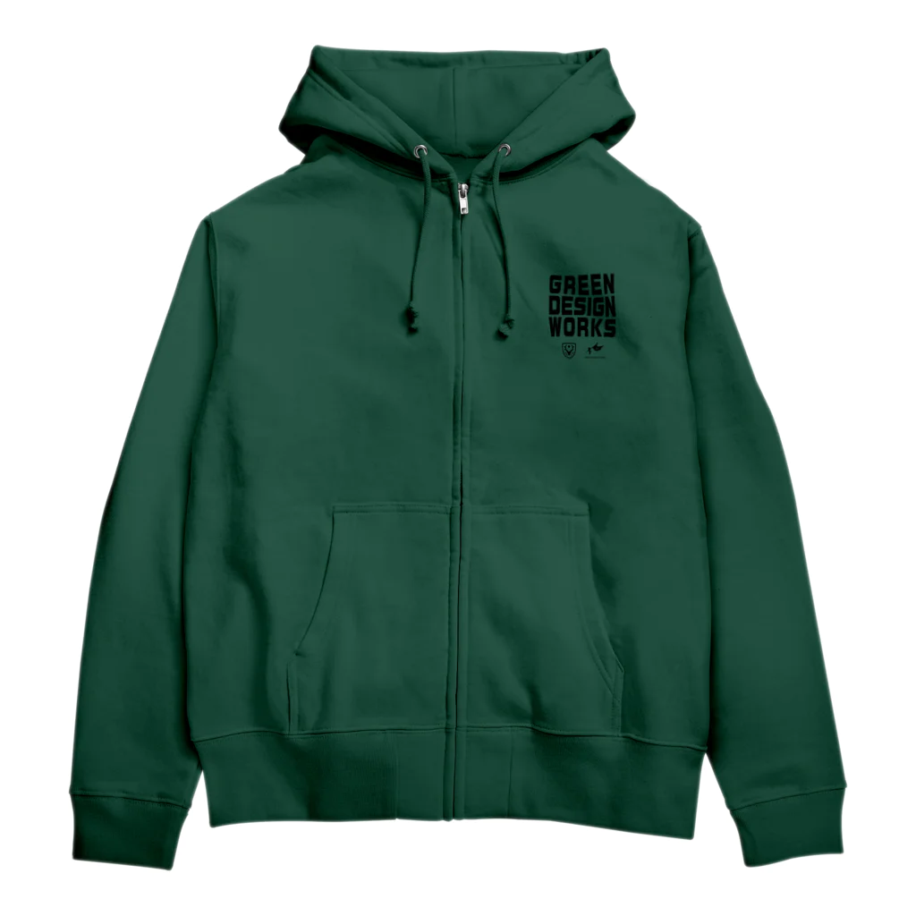 GREEN DESIGN WORKS　グリーンデザインワークスのTHE EARTHシンプルVer.　ジップパーカー両面（黒インク）15色 Zip Hoodie