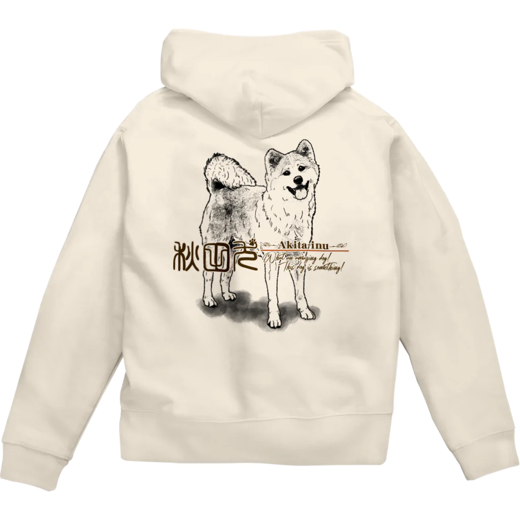 オリジナル工房プリントンの線画 秋田犬 背面プリント ジップパーカー Zip Hoodie