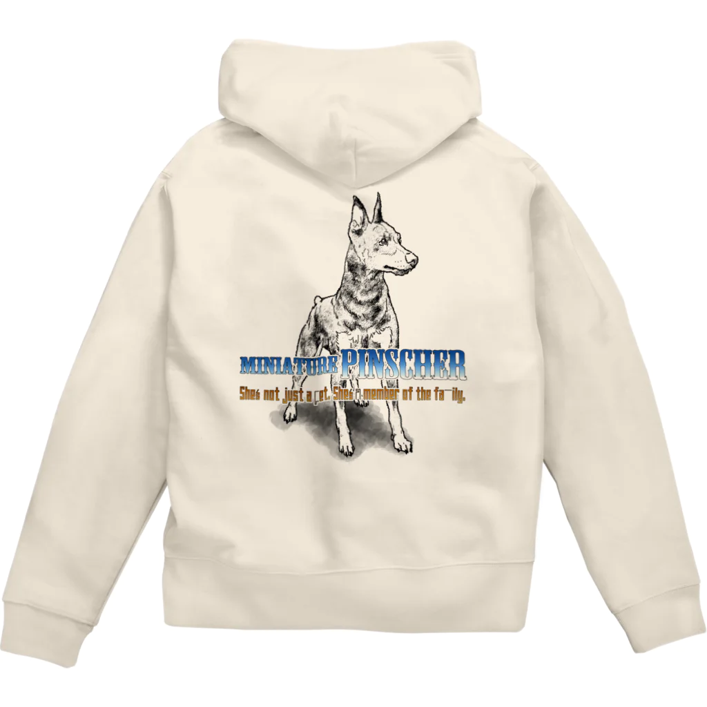 オリジナル工房プリントンの線画 ミニチュアピンシャー 背面プリント ジップパーカー Zip Hoodie