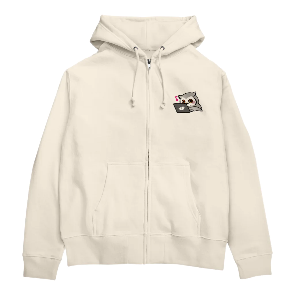 くるるのフクロウエンジニア ピンク Zip Hoodie