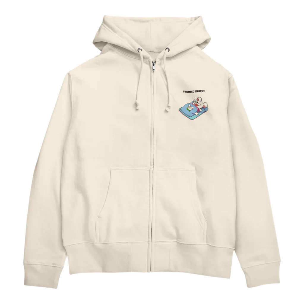 AmuAmu shopのいつも眠いねずみ　（前面・クロ字） Zip Hoodie