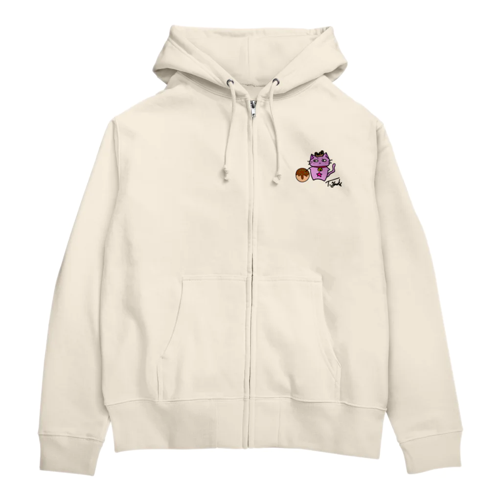 きっとこれが帯刀(仮)のたこ焼き持ったねこ ジップパーカー Zip Hoodie