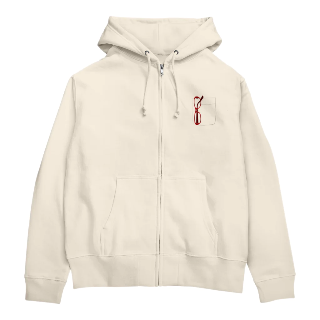 眼鏡担当大臣（メガネ）の胸ポケ赤色メガネ Zip Hoodie