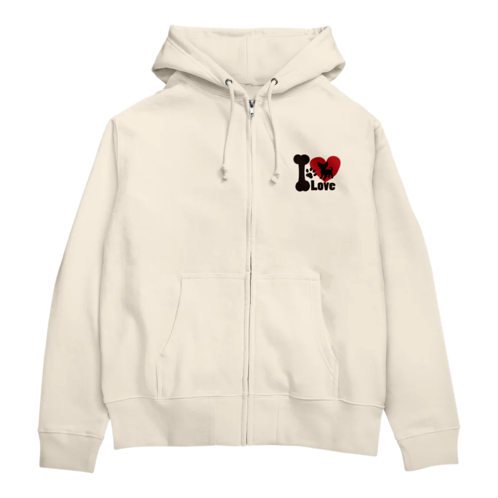 MEIKO701のI Loveチワワジップアップパーカー淡色 Zip Hoodie