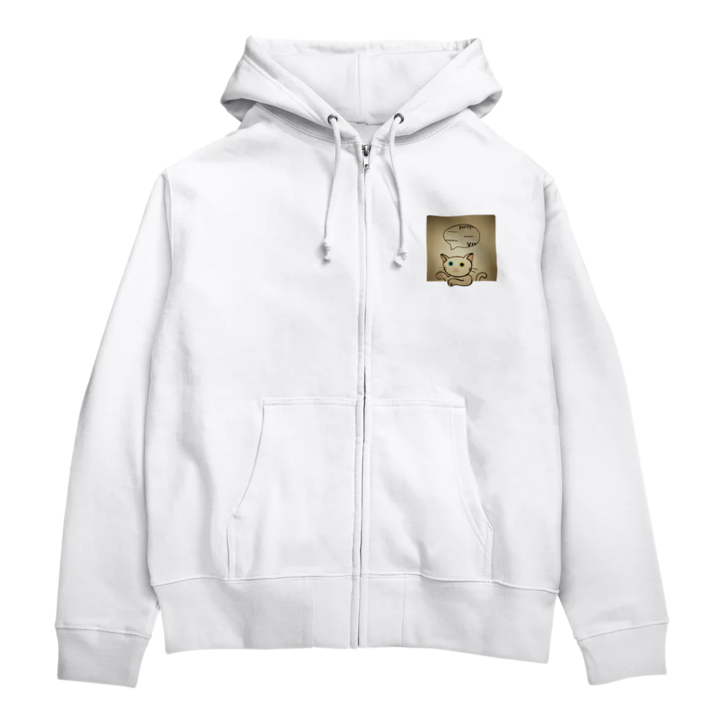 SU-KUのゆる猫オッド　セピア Zip Hoodie