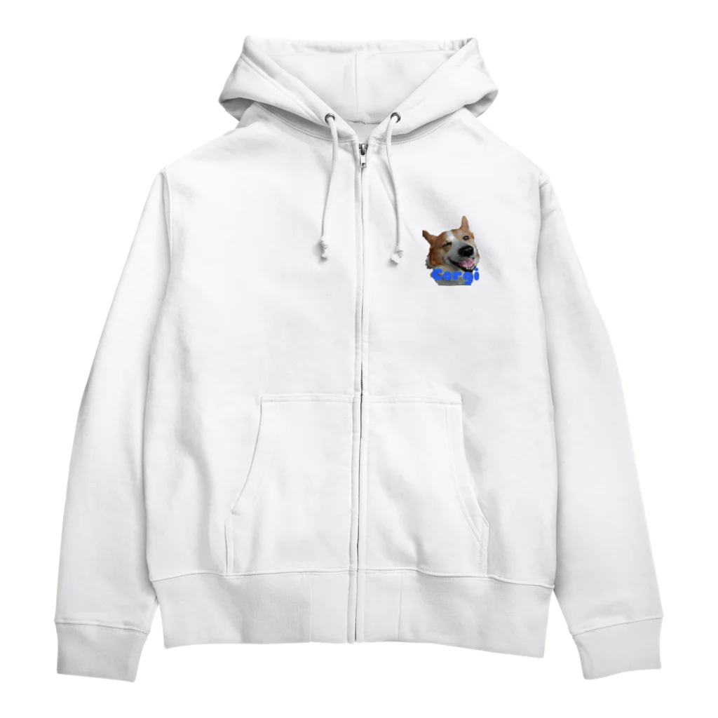 ハートのしっぽコーギーグッズ屋さん♡のウィンク コーギージップパーカー青 Zip Hoodie