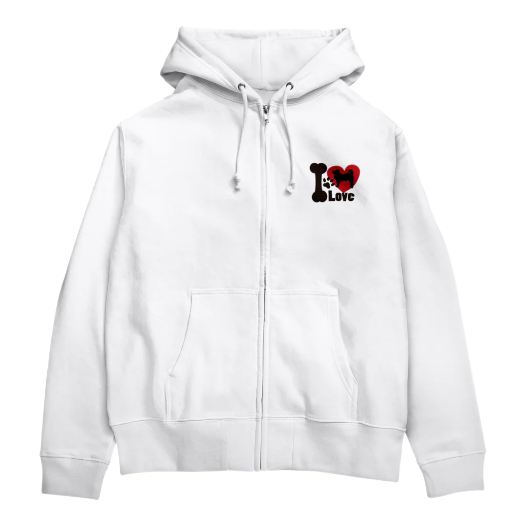 MEIKO701のI Loveワンコジップアップパーカー淡色 Zip Hoodie