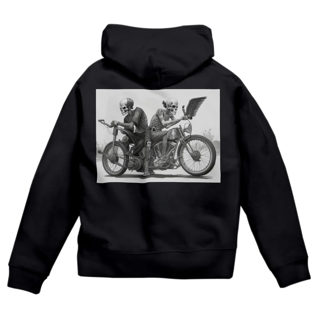 Skull sectionのバイクとドクロ（黒メイン） Zip Hoodie