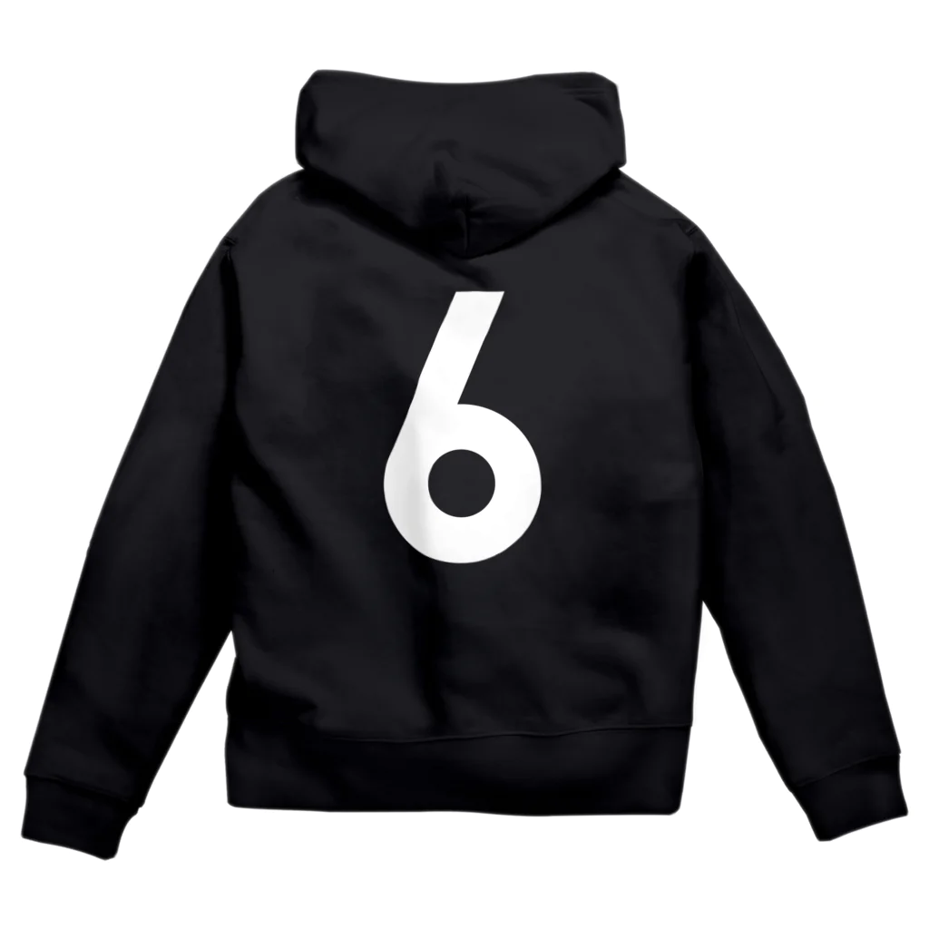 コチ(ボストンテリア)のバックプリント：ただの6です。（白文字） Zip Hoodie