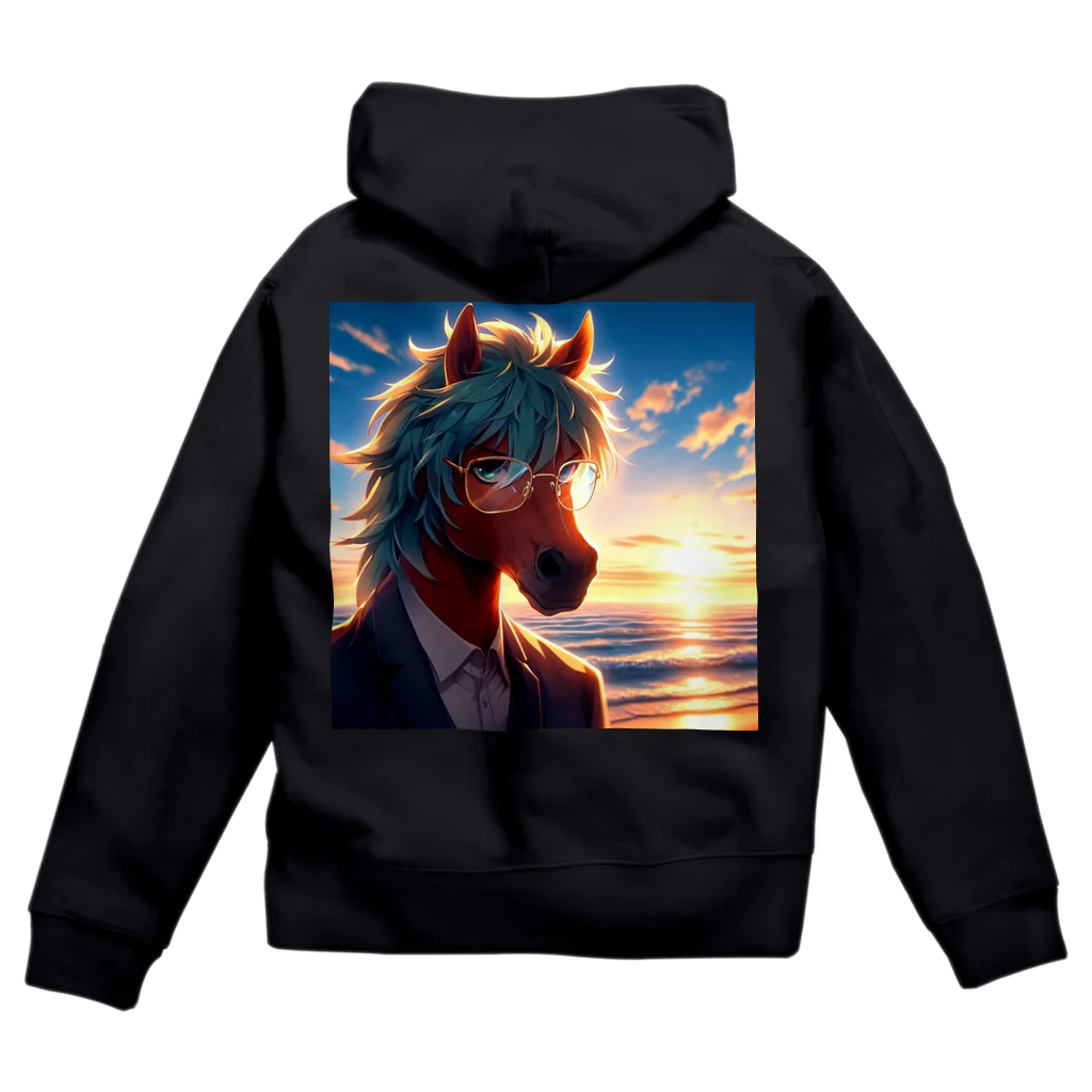 ひよっこなボスの弁護士の馬、夕焼けの浜辺で自撮りする Zip Hoodie