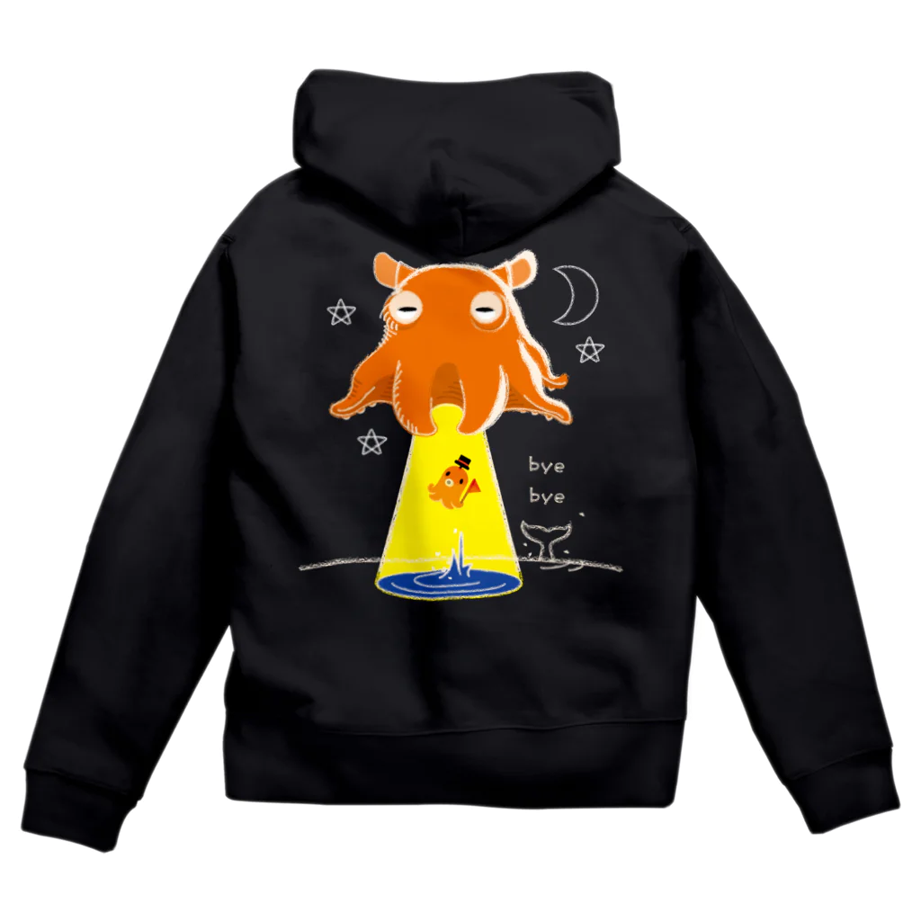 イラスト MONYAAT のバックプリント　たこさんwinなーとメンダコUFO Zip Hoodie