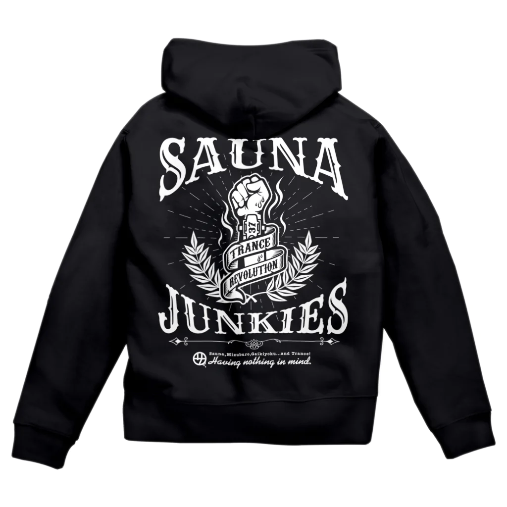 SAUNA JUNKIES | サウナジャンキーズのTRANCE REVOLUTION（白プリント） Zip Hoodie