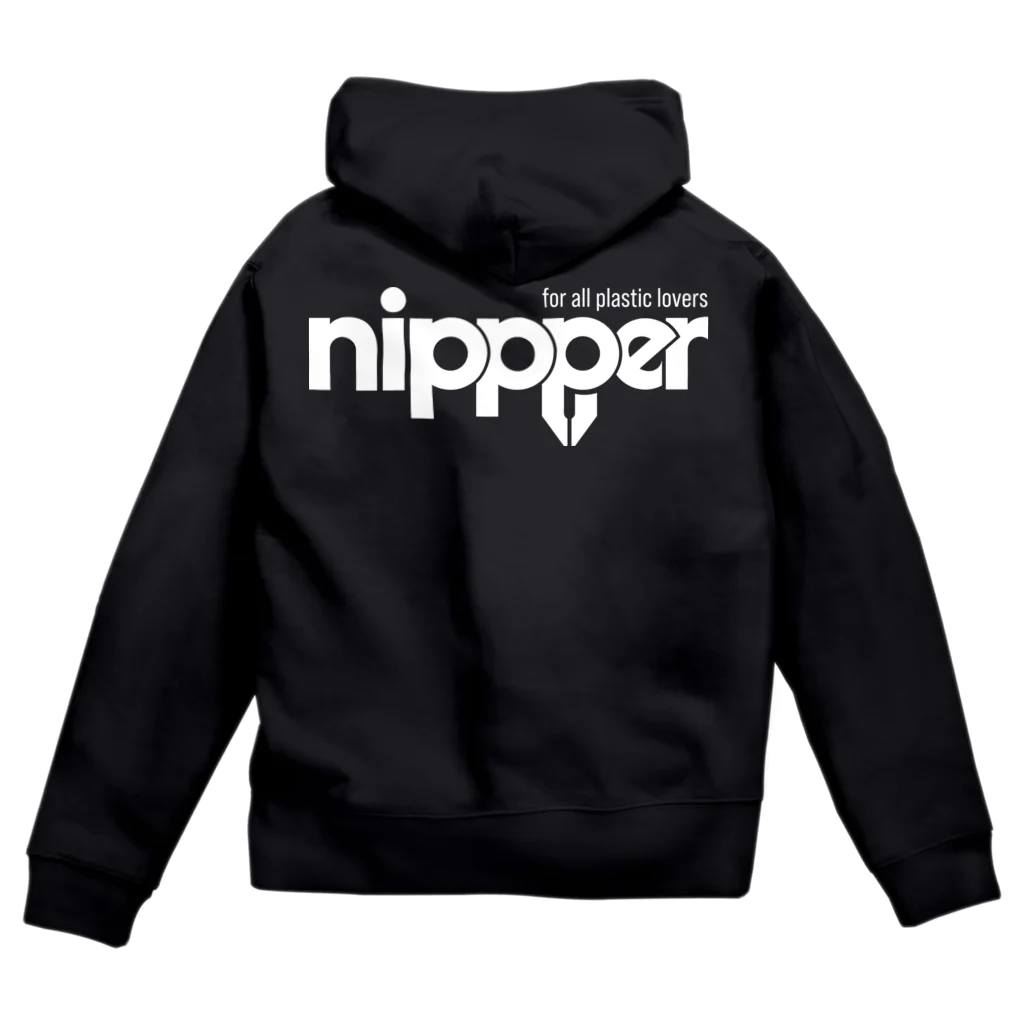 nipppercomのホワイトロゴ／バックプリント ジップパーカー
