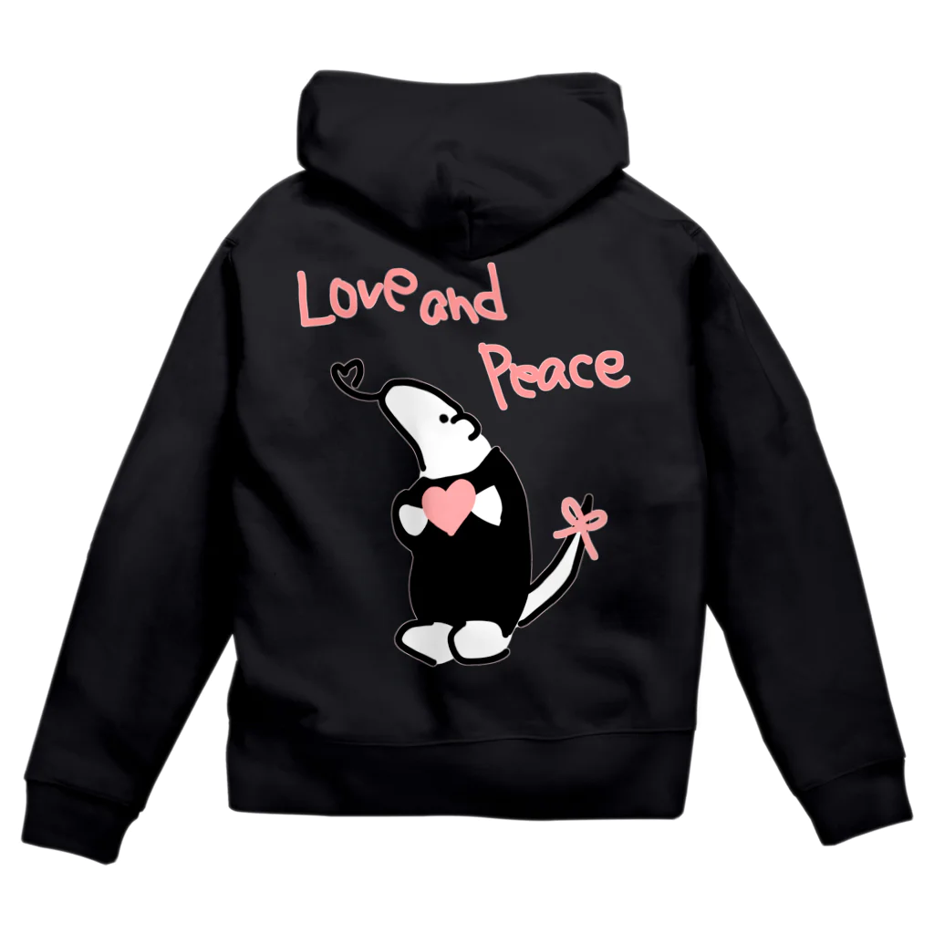 ミナミコアリクイ【のの】の【バックプリント】Love and Peace Zip Hoodie