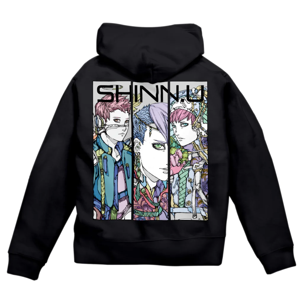 SHINN.U ONLINEのSANNIN（ロゴ白） ジップパーカー