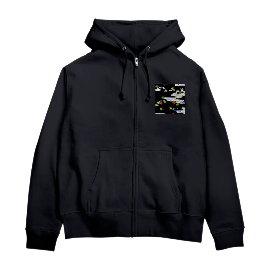 PALA's SHOP　cool、シュール、古風、和風、の和風　着物柄　「水面のもみじ」□■ Zip Hoodie