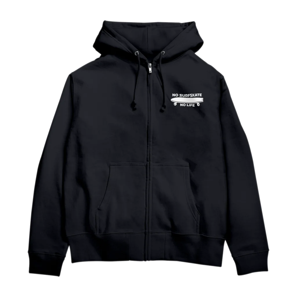 QUQU_WORKSのノーサーフスケートノーライフ サーフスケートデザイン ホワイト Zip Hoodie