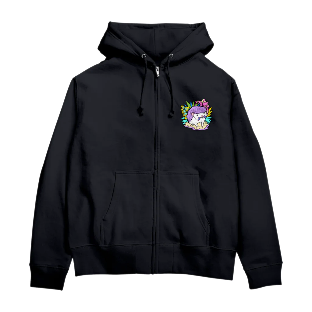 ポメ村ポメラニアンのパステルハリネズミ パープル Zip Hoodie